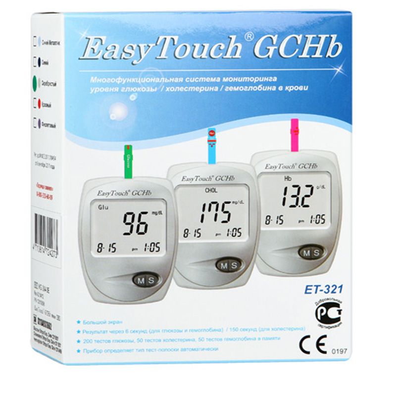 фото упаковки EasyTouch GCHB ET-321 анализатор крови Глюкоза Холестерин Гемоглобин