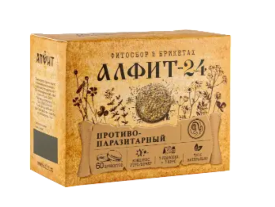 фото упаковки Алфит-24 противопаразитарный утренний вечерний, брикеты, 120 г, 1 шт. фото упаковки Алфит-24 противопаразитарный утренний вечерний
