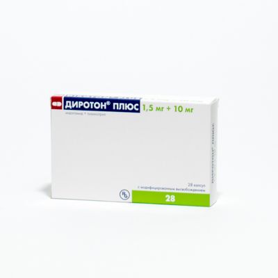 Диротон Плюс, 10 мг+1.5 мг, капсулы с модифицированным высвобождением, 28 шт.