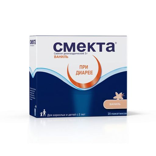 Смекта, 3 г, порошок для приготовления суспензии для приема внутрь, со вкусом или ароматом ванили, 3.76 г, 20 шт.