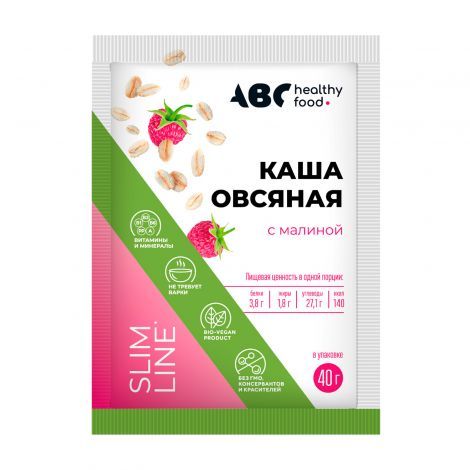 ABC Хэлси Фуд каша овсяная витаминизированная, каша, со вкусом малины, 40 г, 1 шт.