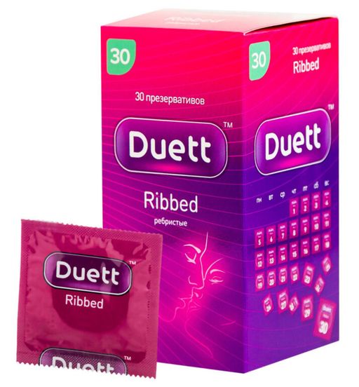Презервативы Duett Ribbed, ребристые, 30 шт.