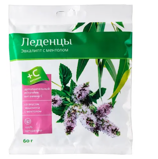 Карамель леденцовая с витамином C, ментол эвкалипт, 60 г, 1 шт.