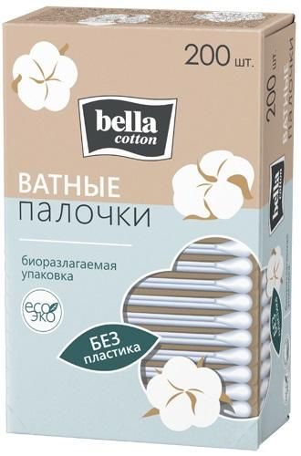 Bella Cotton Ватные палочки на бумажной основе, без пластика, 200 шт.