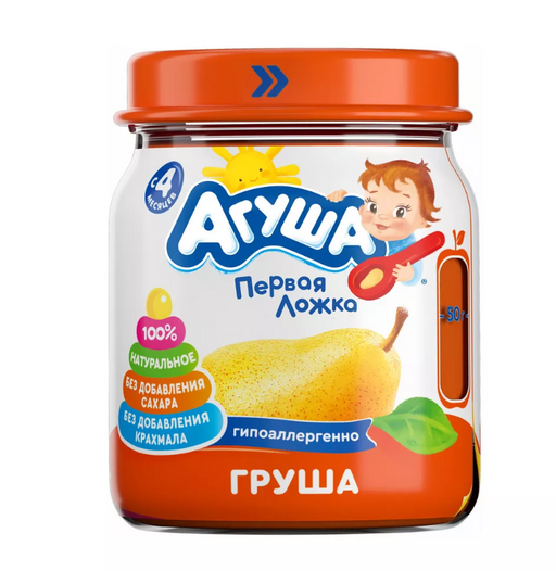 Агуша Пюре груша, для детей с 4 месяцев, пюре, 100,0 г, 1 шт.