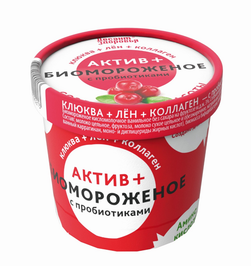 Десант Здоровья Биомороженое Актив+, мороженое, клюква, лен, коллаген, 45 г, 1 шт.