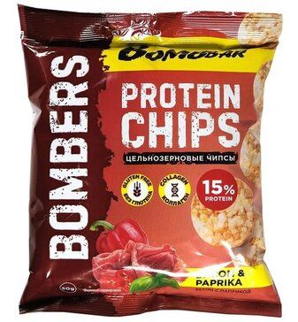Bombbar Чипсы протеиновые Бекон с паприкой, Цельнозерновые протеиновые чипсы, 50 г, 1 шт.