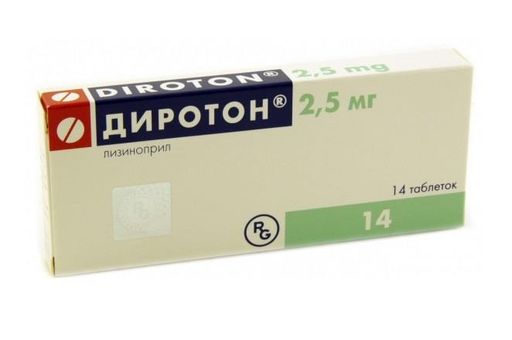 Диротон, 2.5 мг, таблетки, 14 шт.