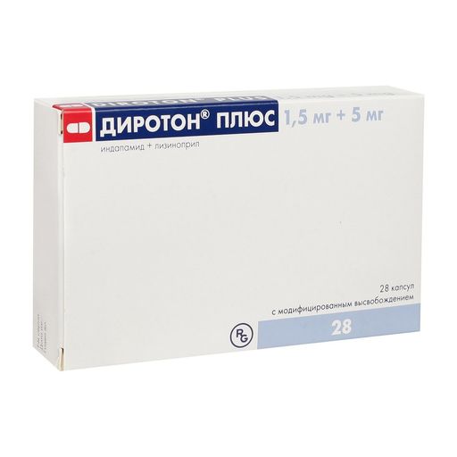 Диротон Плюс, 5 мг+1.5 мг, капсулы с модифицированным высвобождением, 28 шт.