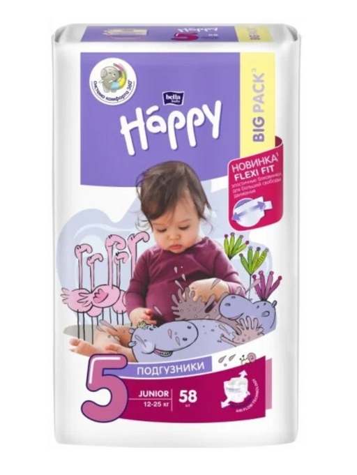 Bella Baby Happy Junior Подгузники детские, 12-25 кг, р. 5, 58 шт.