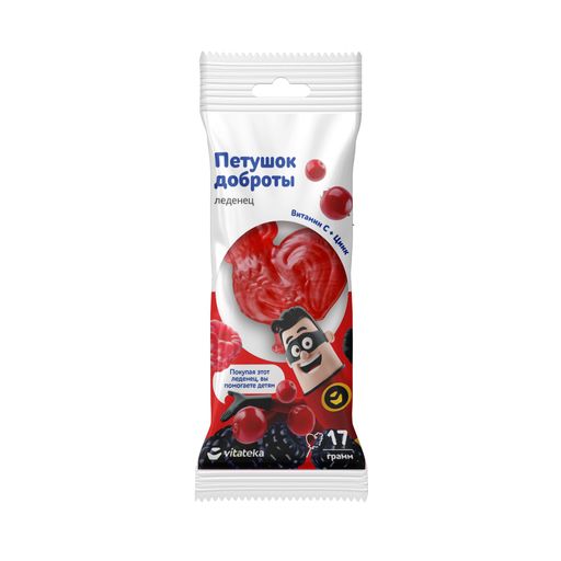 Vitateka Петушок Леденцовая карамель с цинком и витамином С, карамель леденцовая, лесные ягоды, 17 г, 1 шт.