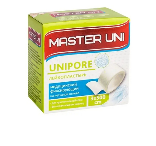 Master Uni Unipore Лейкопластырь фиксирующий, 3х500, пластырь, нетканая основа, 1 шт.