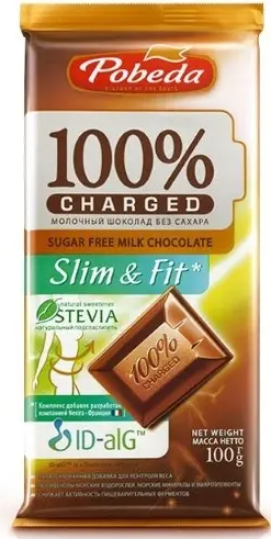 Чаржед шоколад молочный без добавления сахара, слим энд фит, 100 г, 1 шт.